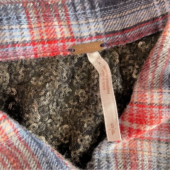 Free People Little Bit of Sugar Plaid Button Down Shirt with Sequins Blouse S - Picture 3 of 4